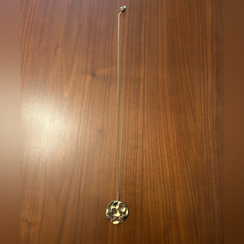 Gold Chain Necklace with Double Disk Pendant